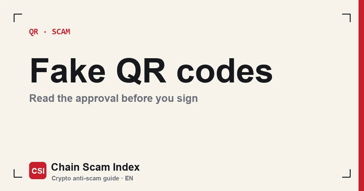Fake QR code approval scam illustration: a phone scanning a malicious QR code as a wallet token-approval confirmation window pops up