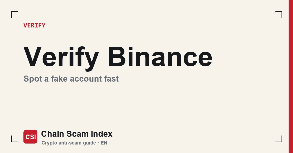 Using the official Binance Verify tool to check an account claiming to be Binance support