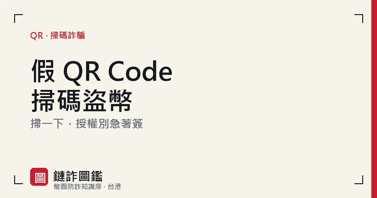 假 QR Code 掃碼授權盜幣示意：手機掃描惡意 QR Code 後，錢包彈出代幣授權確認視窗